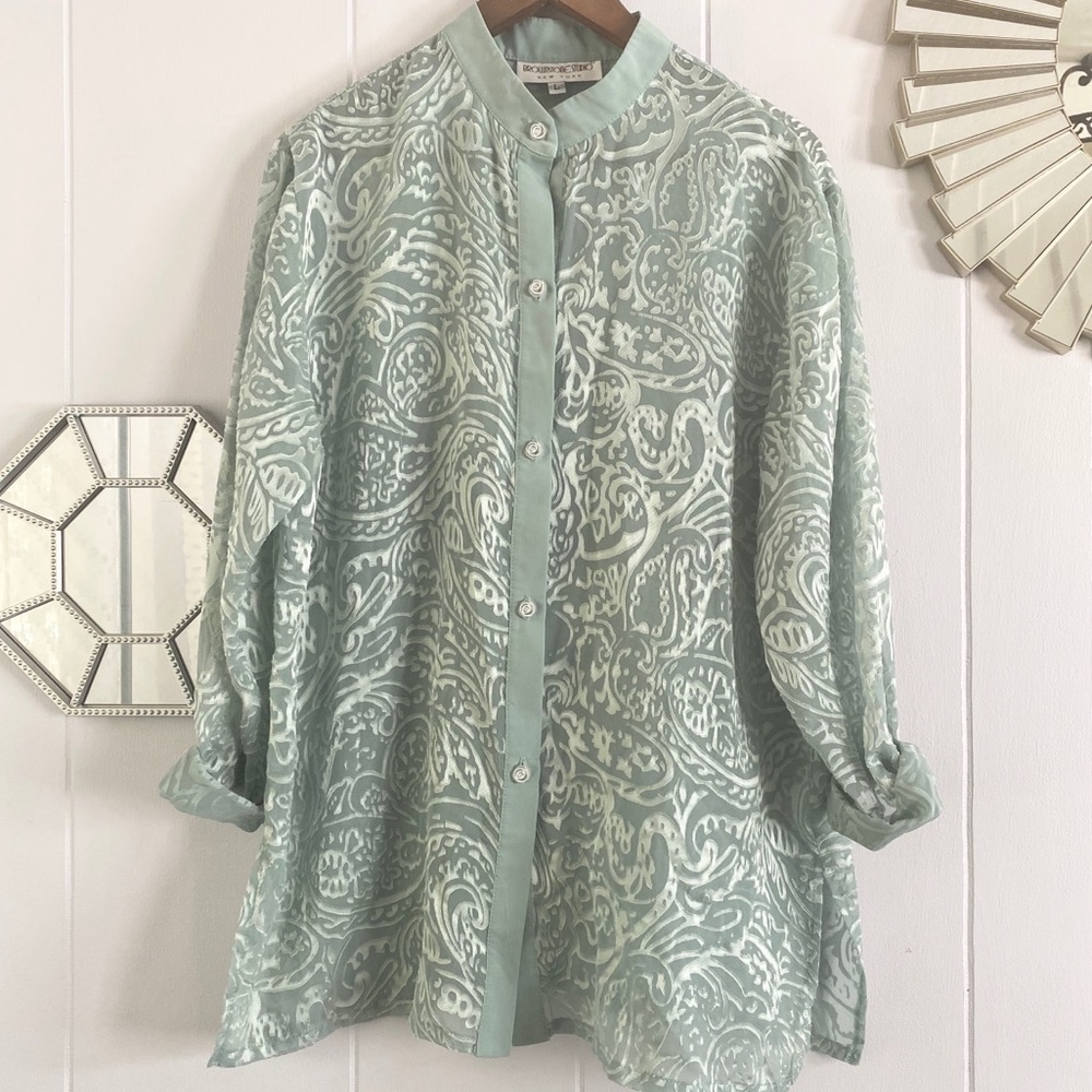 Vintage Pale Blue Paisley Browstone Studio Blouse
